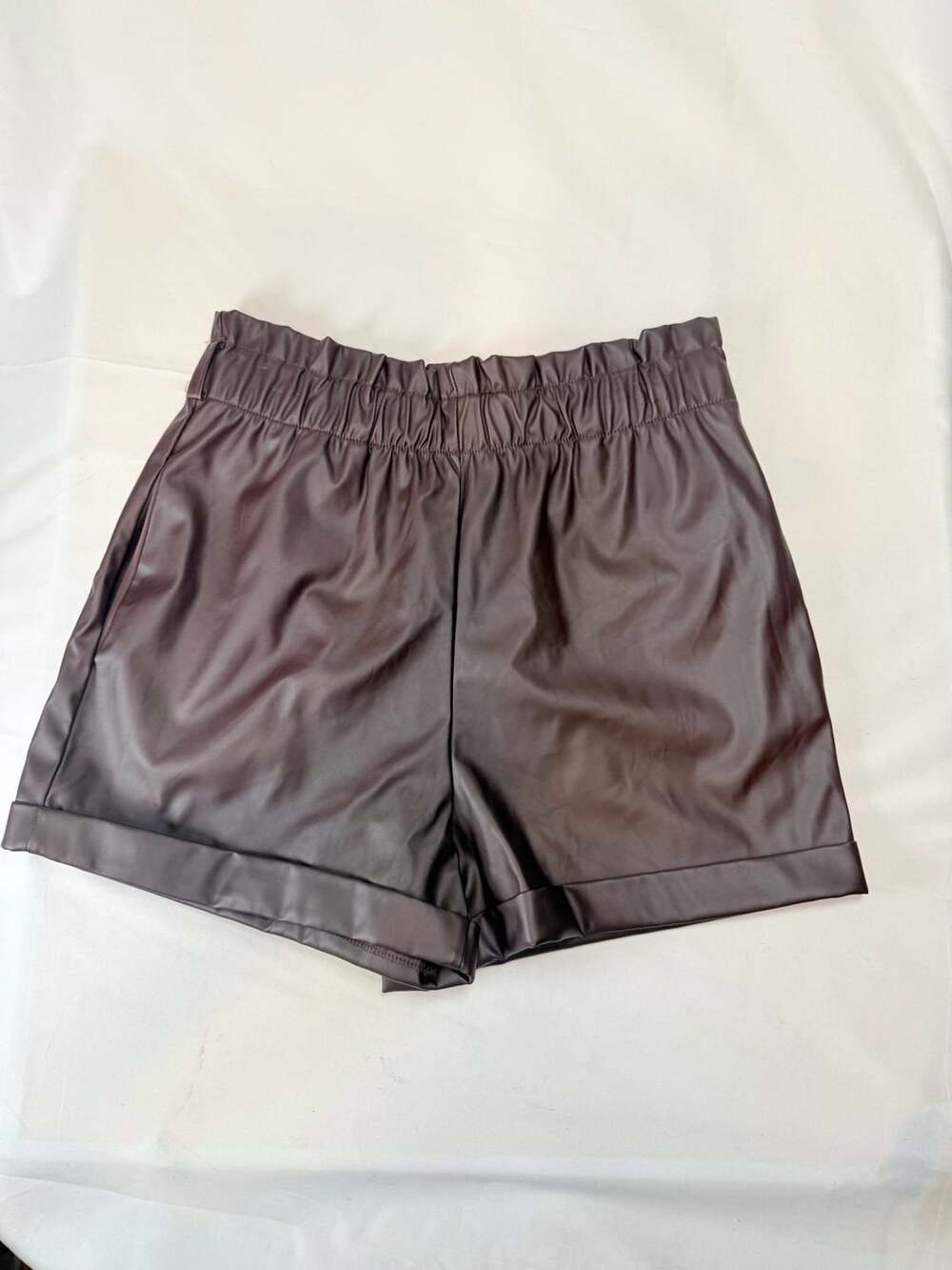 Riley & James Womens Brown Faux Leather Paperbag Waist Cuffed Shorts Size M Moto